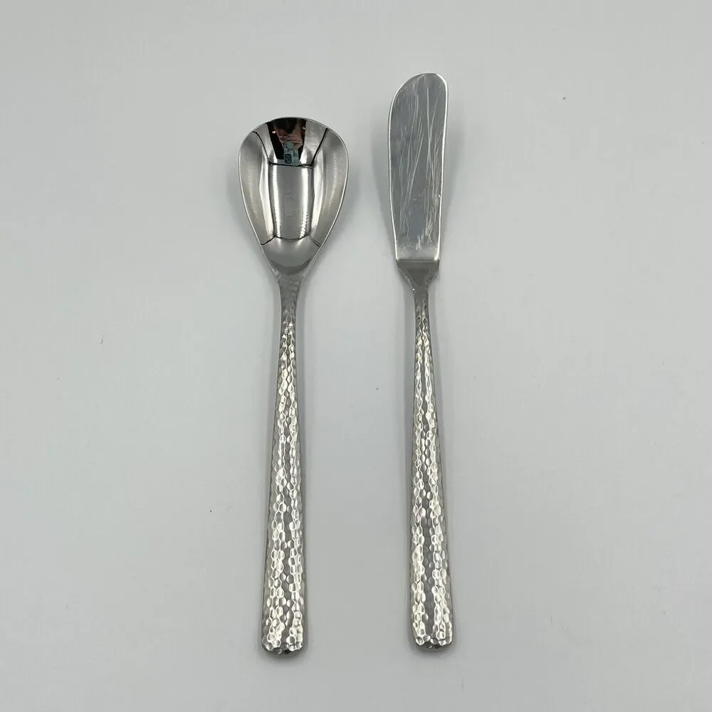 2 QTY Hampton Tomodachi ELLA Hammered Butter Knife Sugar Spoon Replace Flatware